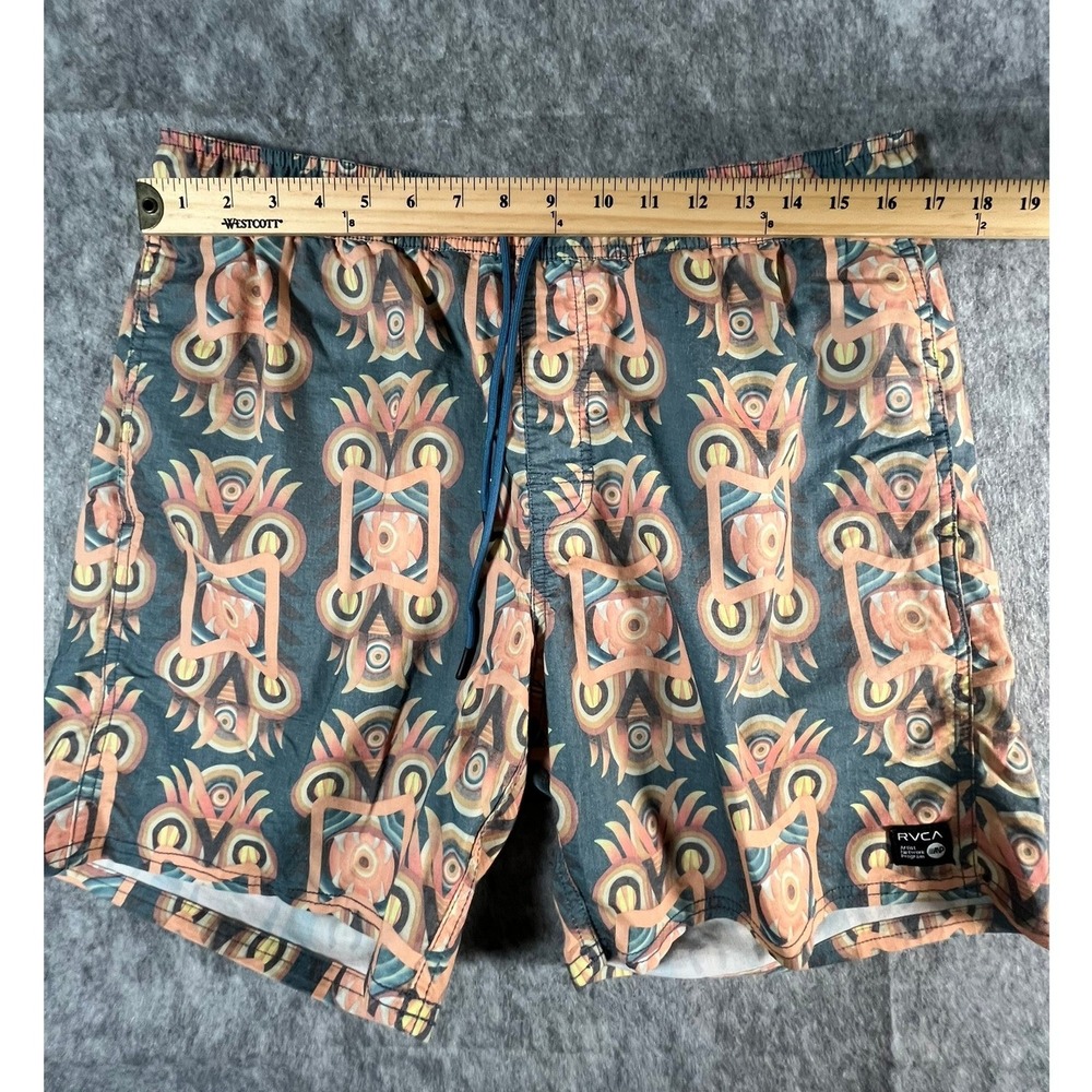 RVCA Mens L Shorts Orange Gray Print 6" inseam - Picture 5 of 10